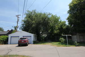 View of detached garage