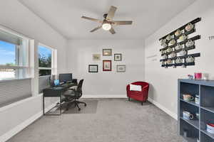 Office featuring carpet and ceiling fan
