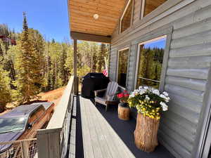 Wooden terrace with a grill