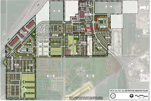 Masterplan concept with site outlined. Outline does not represent actual lot lines.