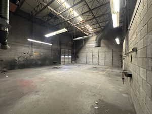 Garage with concrete block wall