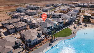 Aerial perspective of suburban area