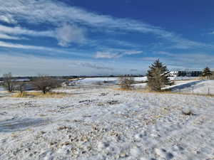 View of yard covered in snow