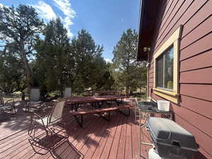 Wooden deck with outdoor dining space