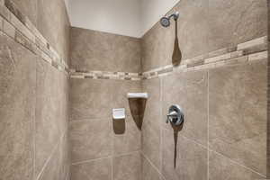 Bathroom view of tiled shower