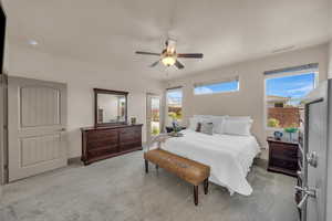 Bedroom featuring carpet floors and ceiling fan