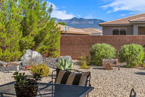 View of patio / terrace featuring a mountain view
