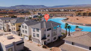 Bird's eye view of a mountainous background