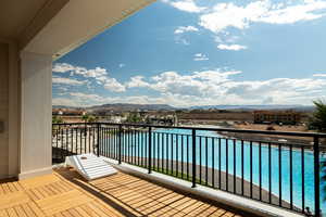 Balcony with a mountain view