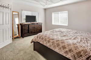 Bedroom featuring carpet and multiple windows