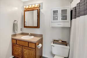 Bathroom with vanity and a shower with curtain