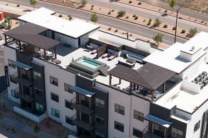 Drone / aerial view of a pool area