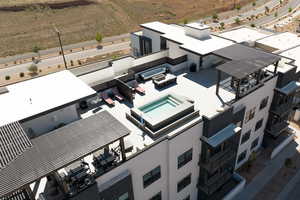 Bird's eye view of a pool area