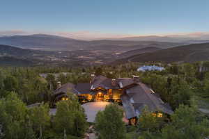 Aerial view at dusk of a mountain view