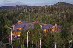 View from above of property with a heavily wooded area
