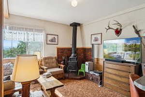 Living room with a wood stove
