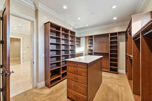 Walk in closet with light carpet