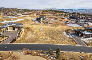 Aerial view of residential area with mountains