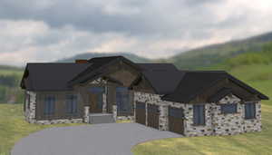 View of front of property with an attached garage, decorative driveway, stone siding, and a front yard