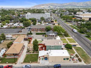 Bird's eye view of a mountainous background
