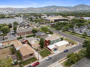 Drone / aerial view of a mountainous background