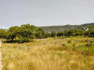 View of mountain background featuring rural landscape