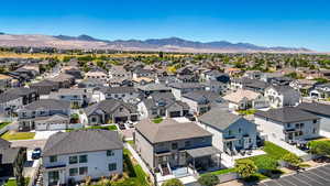 Drone / aerial view of a mountainous background
