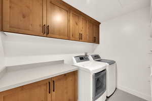 Laundry Room featuring cabinet space and and shelving