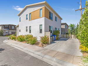 View of front of home featuring stucco siding