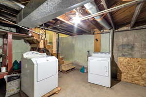 Unfinished basement with independent washer and dryer