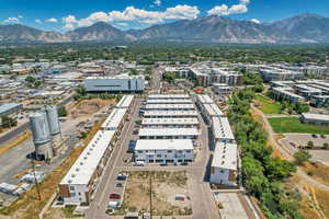 View of urban area with a mountain backdrop