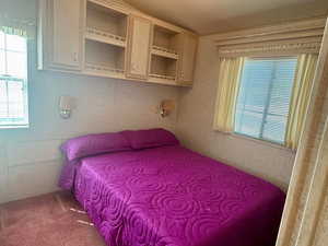 Bedroom with multiple windows and carpet floors