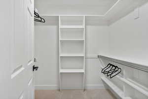 Spacious closet with carpet floors