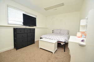 Bedroom with light carpet