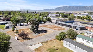 Aerial perspective of suburban area featuring mountains