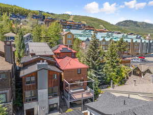Aerial perspective of suburban area featuring mountains