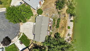 Aerial view of a nearby body of water