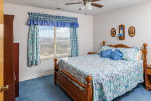 Bedroom featuring carpet flooring and ceiling fan