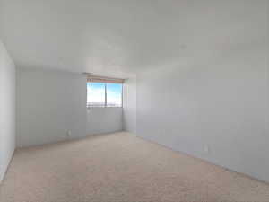 Empty room with light colored carpet