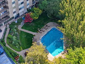 Aerial view of a pool