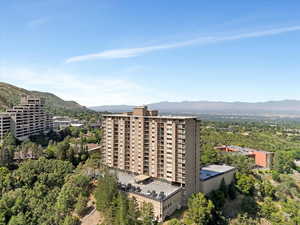 Drone / aerial view of a mountainous background
