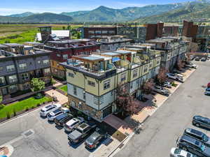 Bird's eye view of a mountainous background