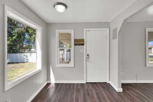 Foyer featuring healthy amount of natural light and dark wood-style flooring