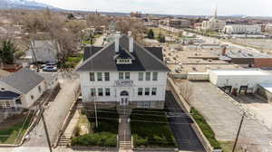 Aerial perspective of suburban area