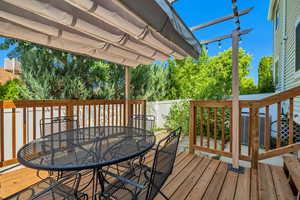 Wooden deck featuring outdoor dining space