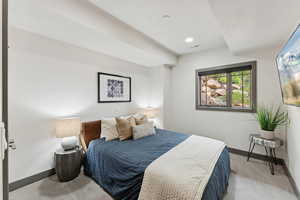 Bedroom featuring carpet and recessed lighting