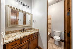 Full bathroom featuring vanity, a bath, and a shower