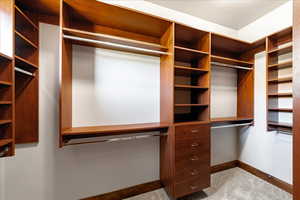 Walk in closet featuring carpet floors