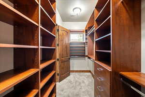 Walk in closet featuring carpet floors