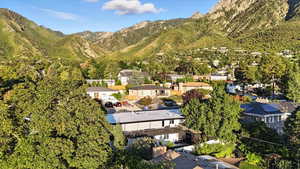 View of mountain background with nearby suburban area